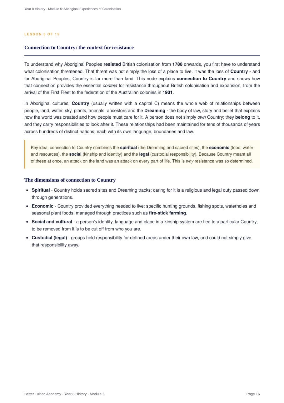 Sample page 6 of the Aboriginal Experiences of Colonisation study guide