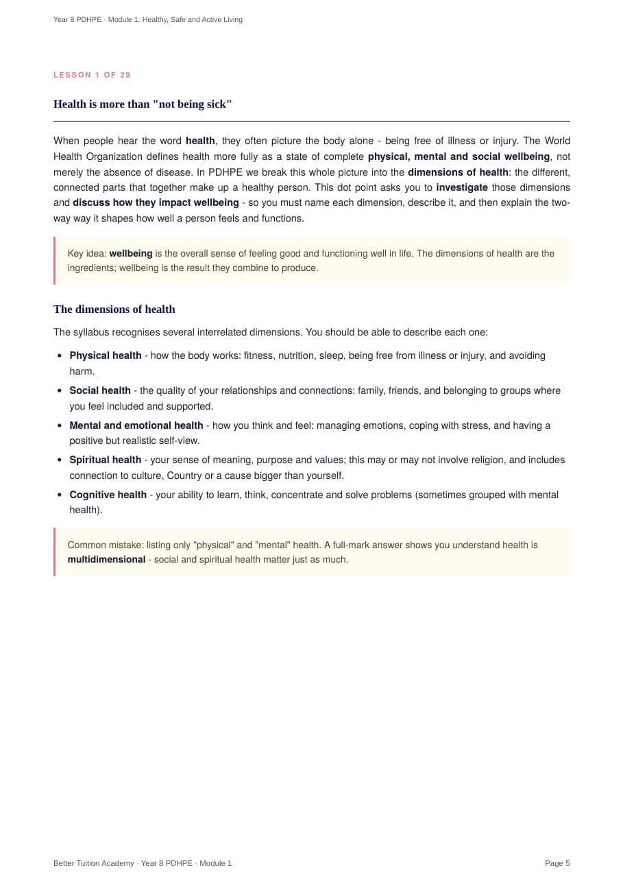 Sample page 3 of the Healthy, Safe and Active Living study guide