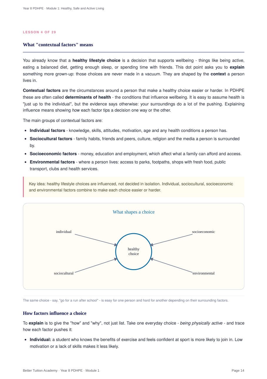 Sample page 4 of the Healthy, Safe and Active Living study guide