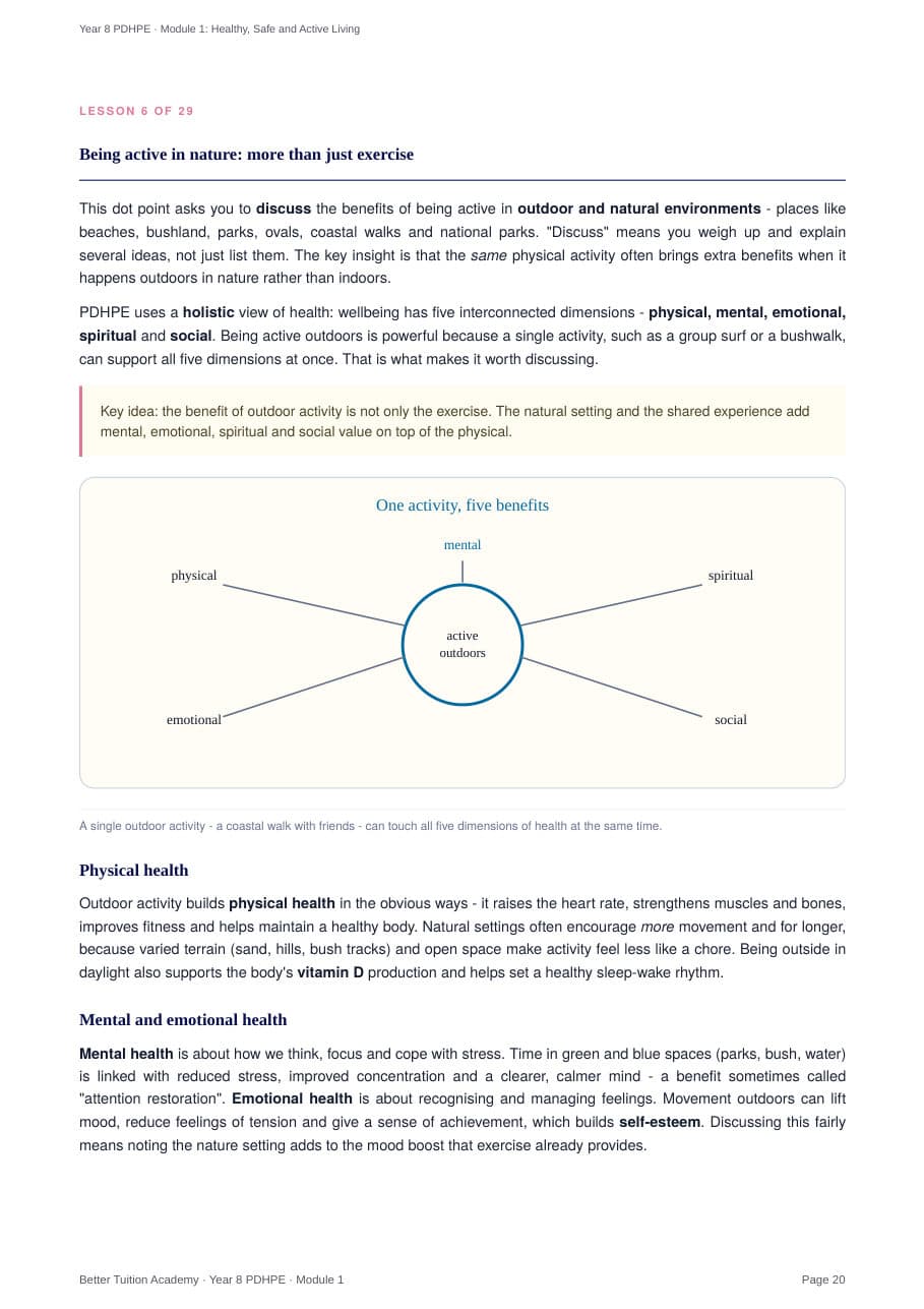 Sample page 5 of the Healthy, Safe and Active Living study guide