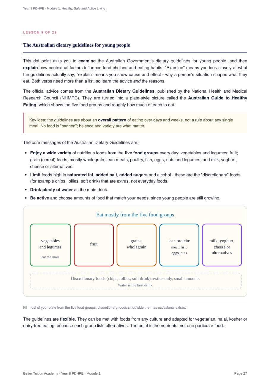 Sample page 6 of the Healthy, Safe and Active Living study guide