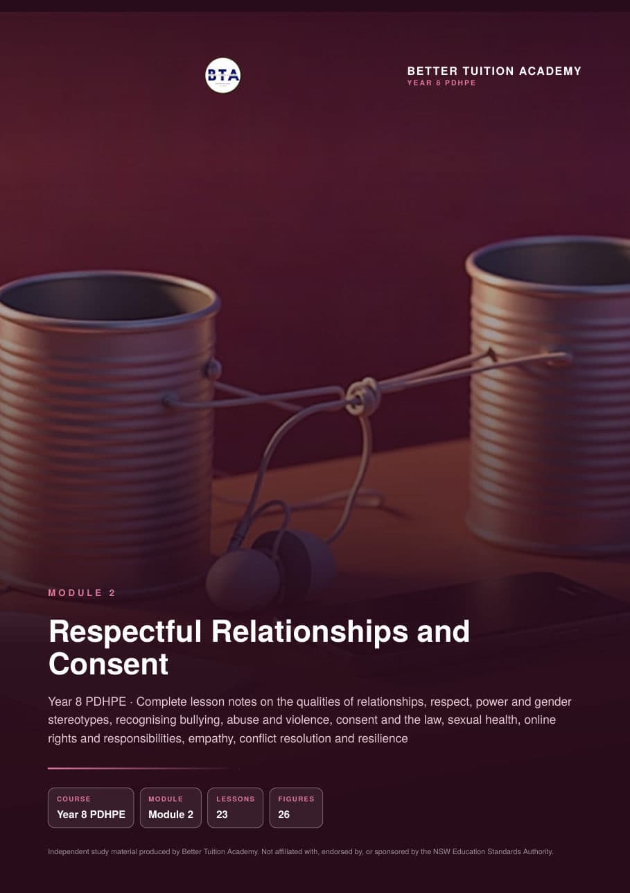Sample page 1 of the Respectful Relationships and Consent study guide