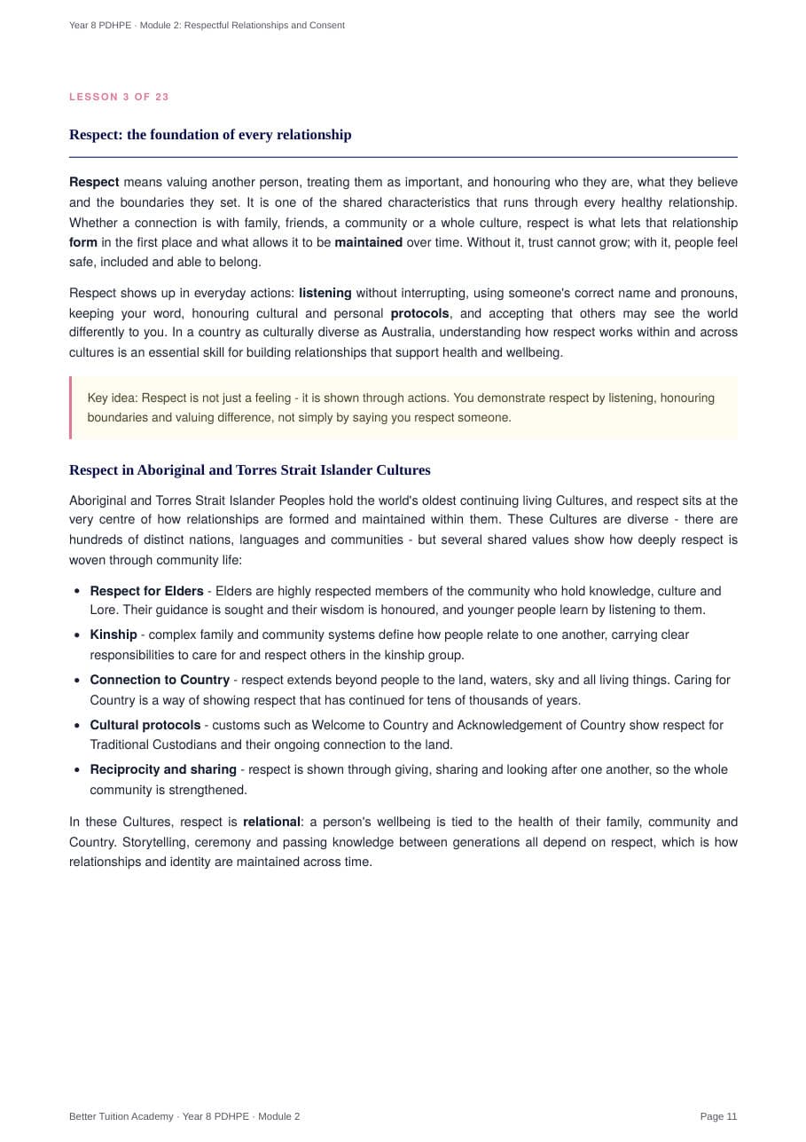 Sample page 4 of the Respectful Relationships and Consent study guide