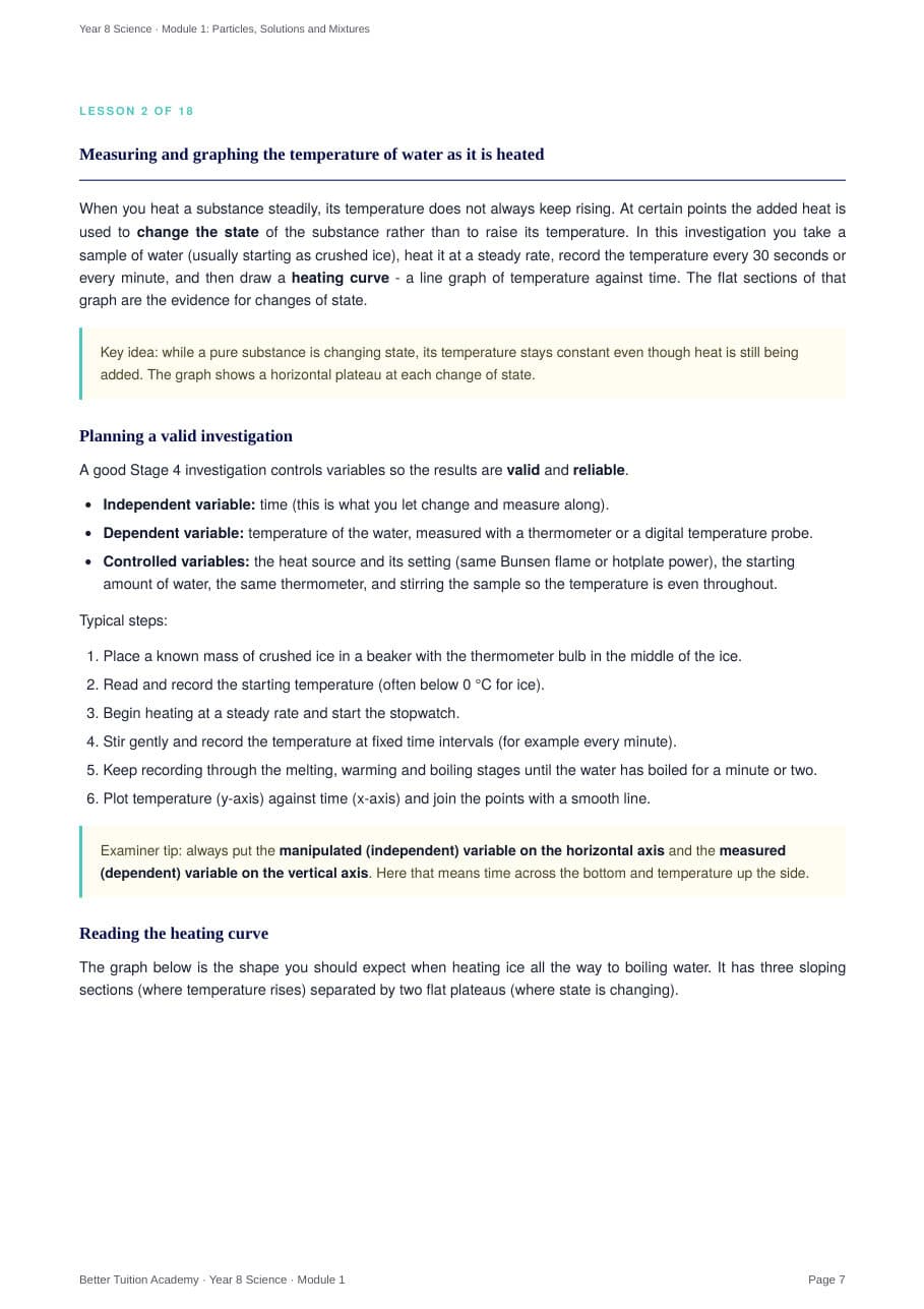 Sample page 4 of the Particles, Solutions and Mixtures study guide