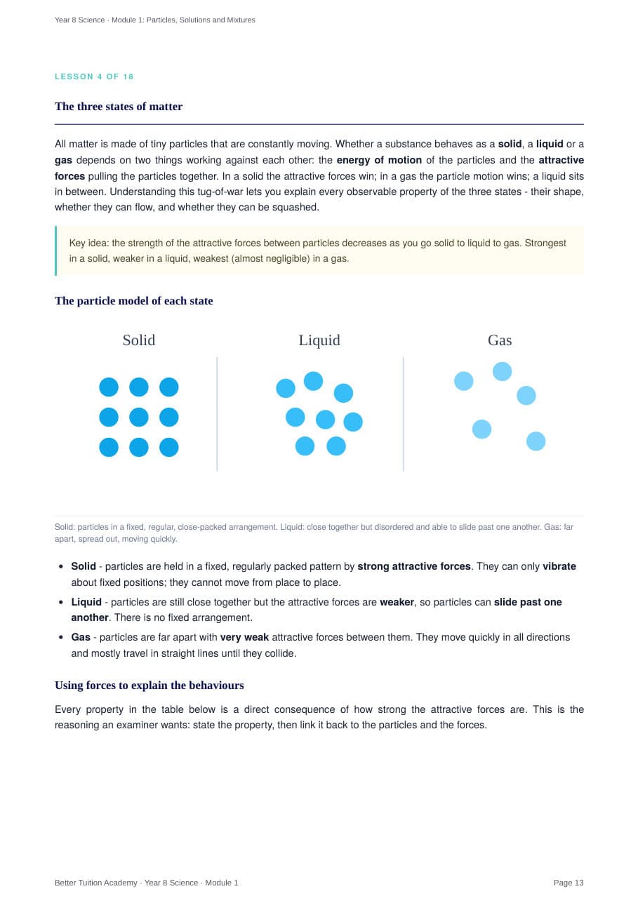 Sample page 5 of the Particles, Solutions and Mixtures study guide
