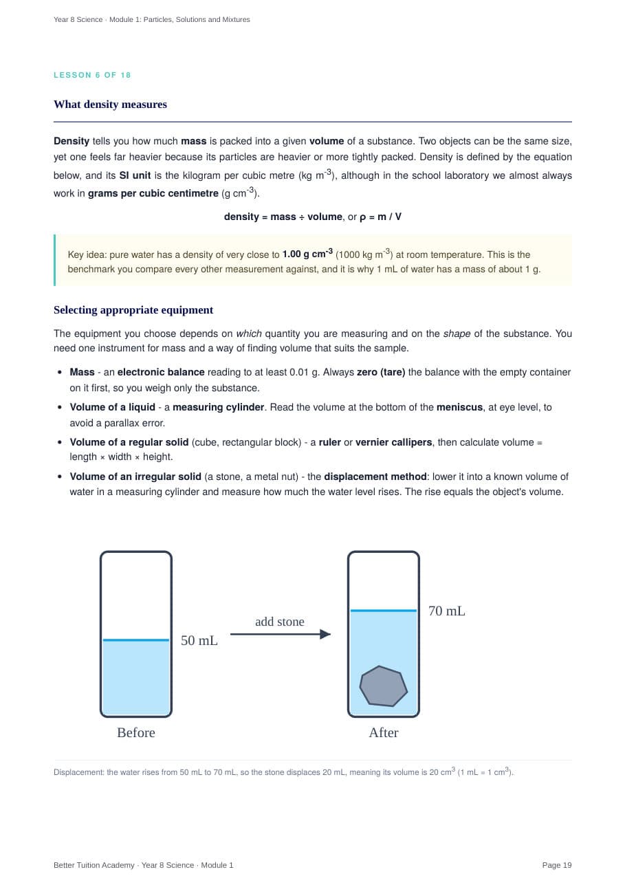 Sample page 6 of the Particles, Solutions and Mixtures study guide