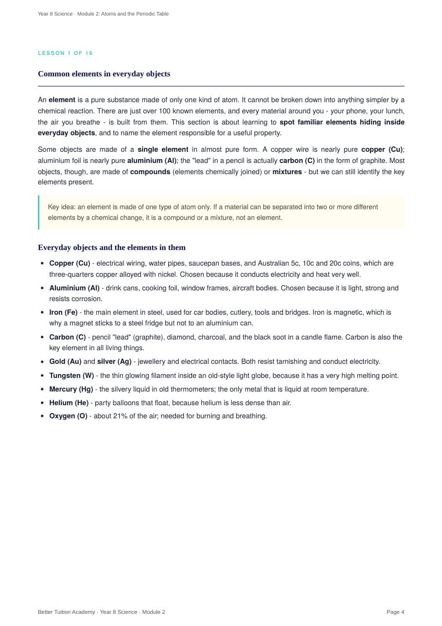 Sample page 3 of the Atoms and the Periodic Table study guide