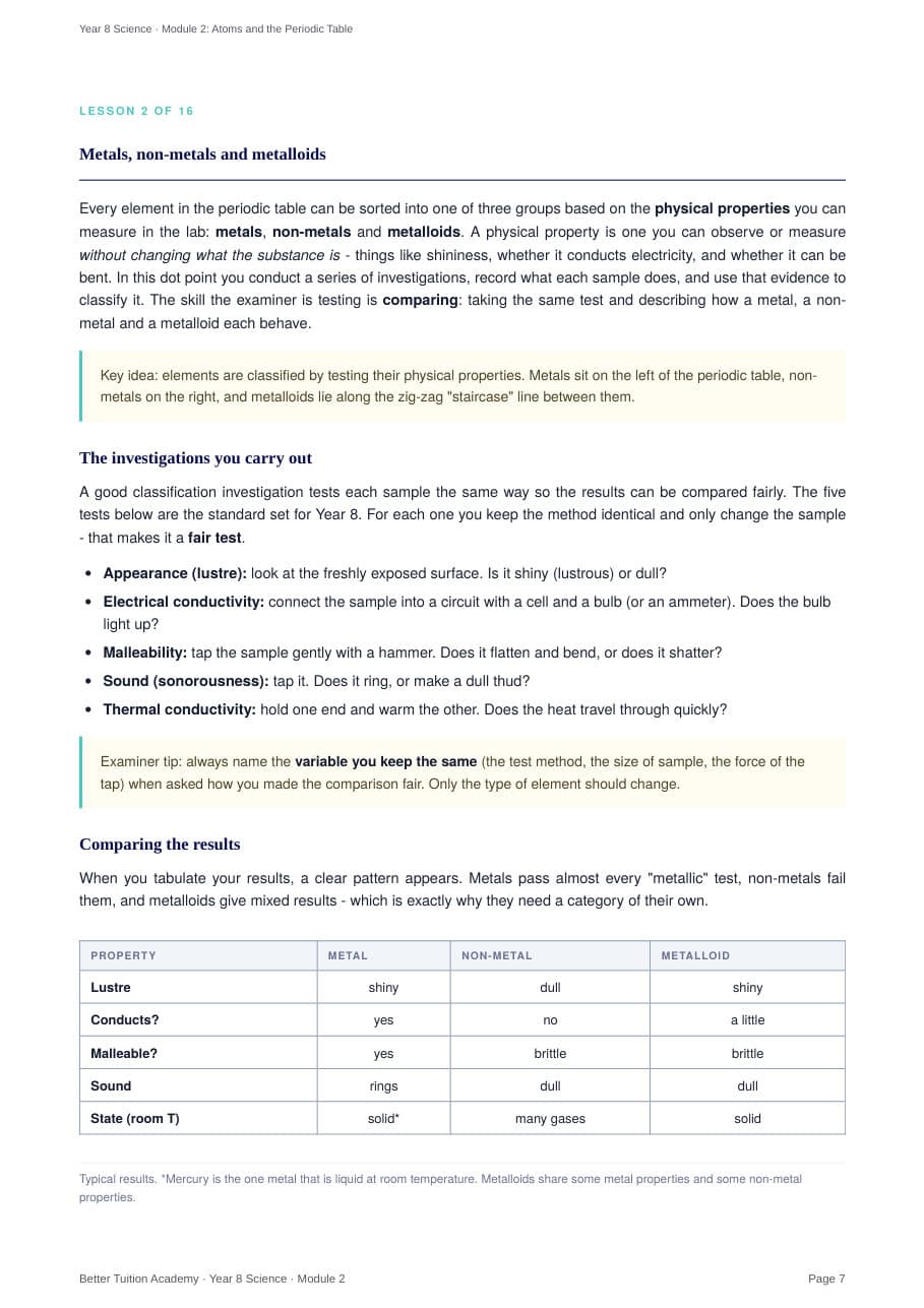Sample page 4 of the Atoms and the Periodic Table study guide