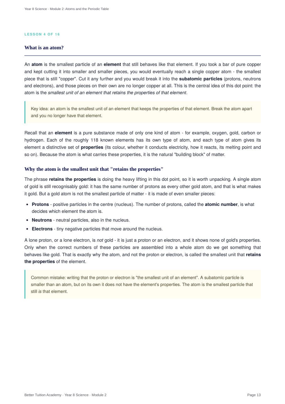 Sample page 5 of the Atoms and the Periodic Table study guide