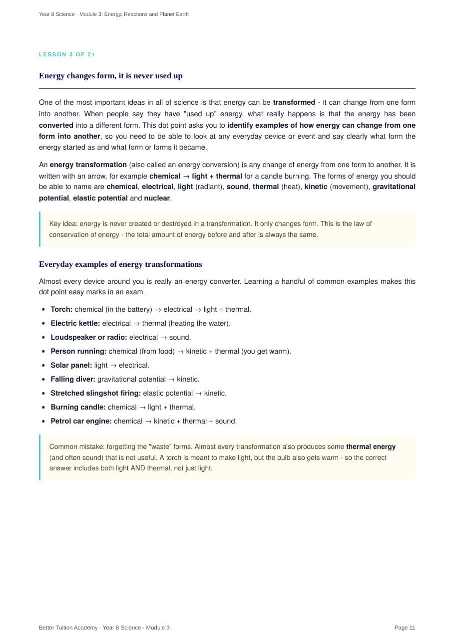 Sample page 4 of the Energy, Reactions and Planet Earth study guide