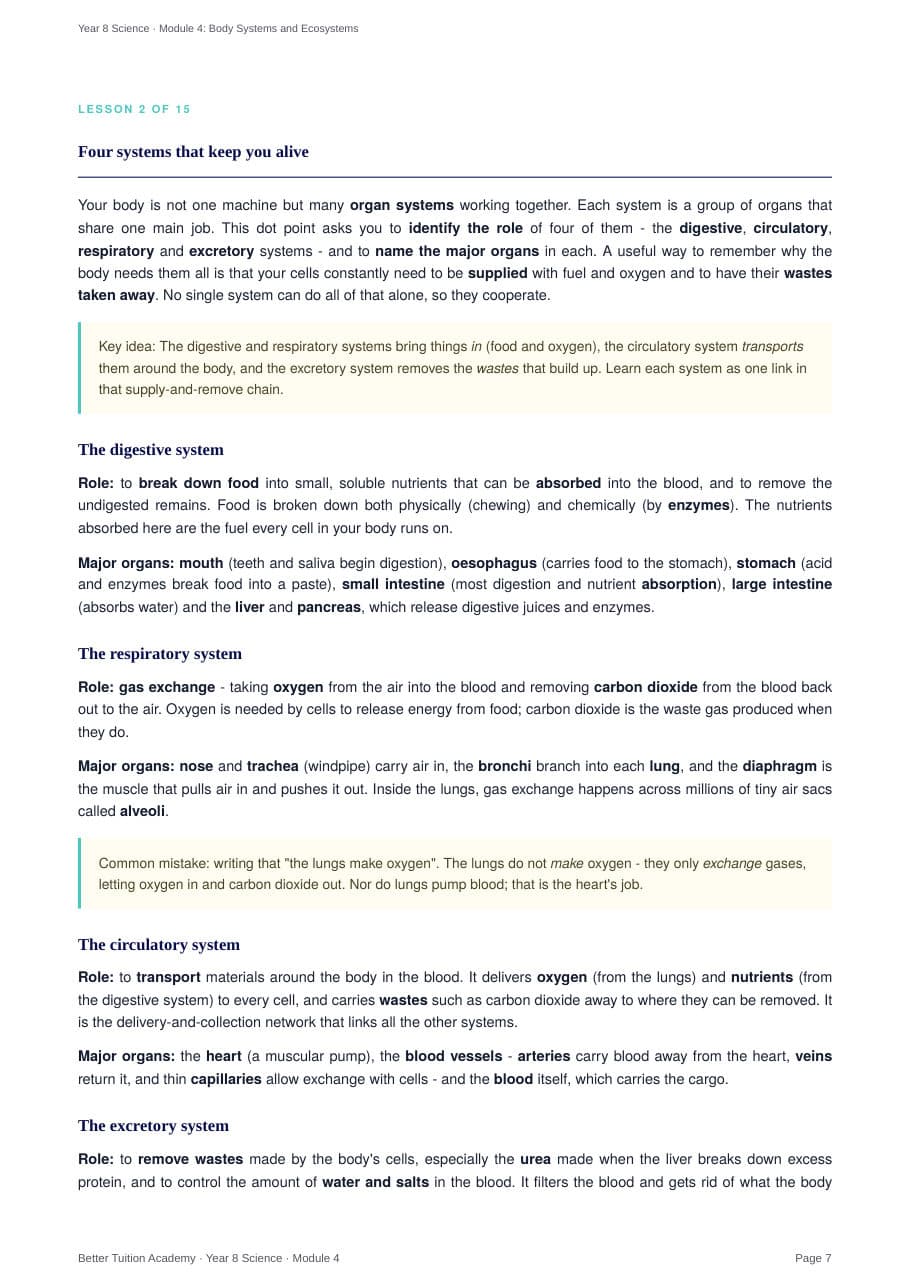 Sample page 4 of the Body Systems and Ecosystems study guide