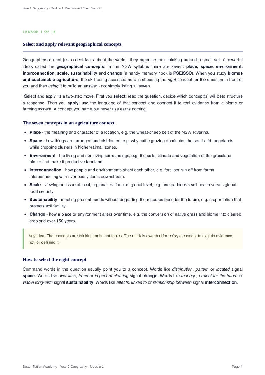 Sample page 3 of the Biomes and Food Security study guide