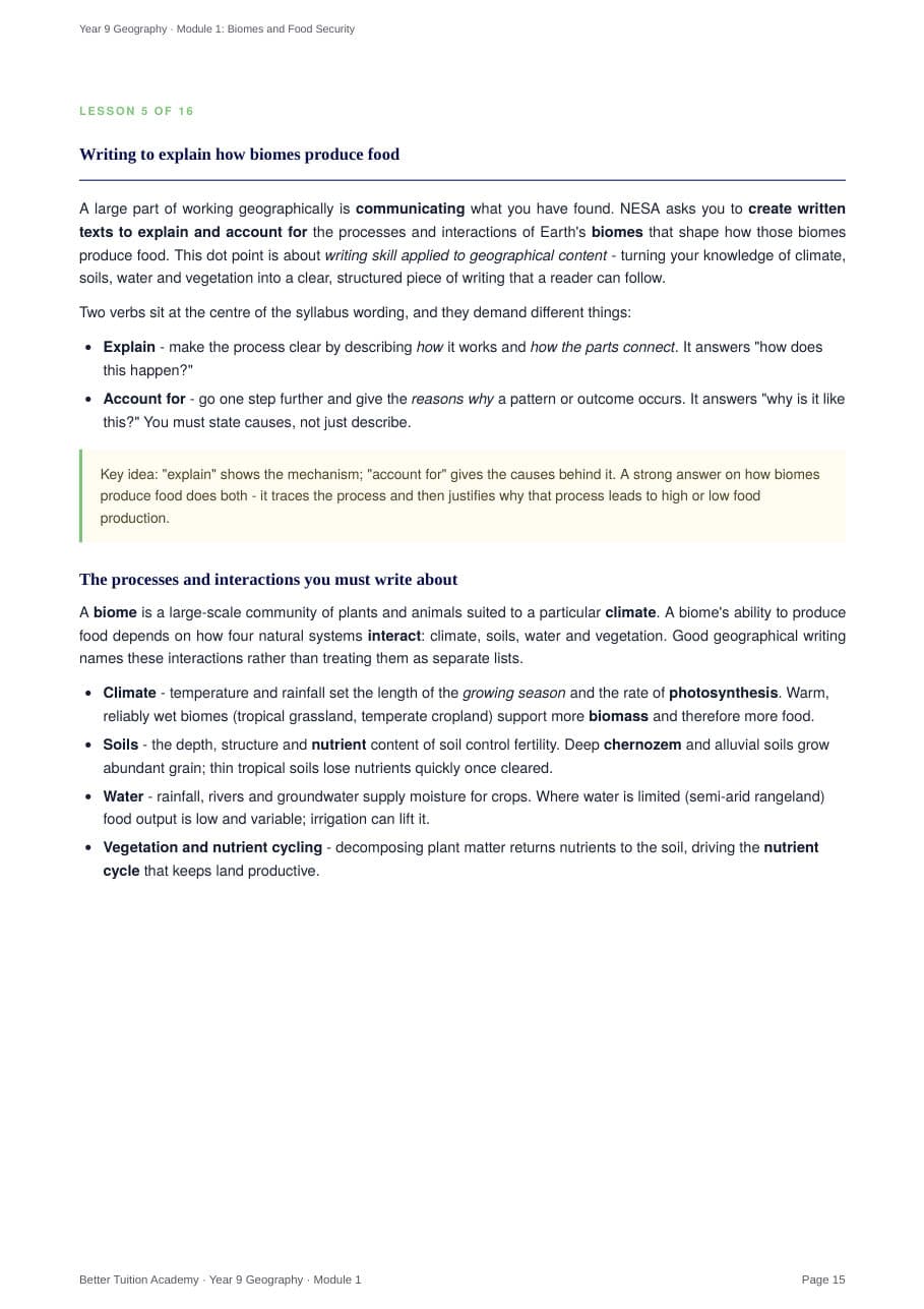 Sample page 6 of the Biomes and Food Security study guide