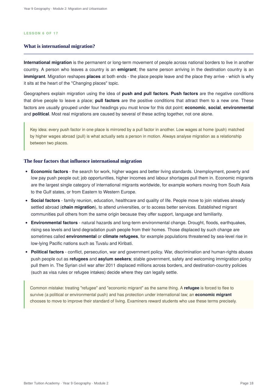 Sample page 6 of the Migration and Urbanisation study guide