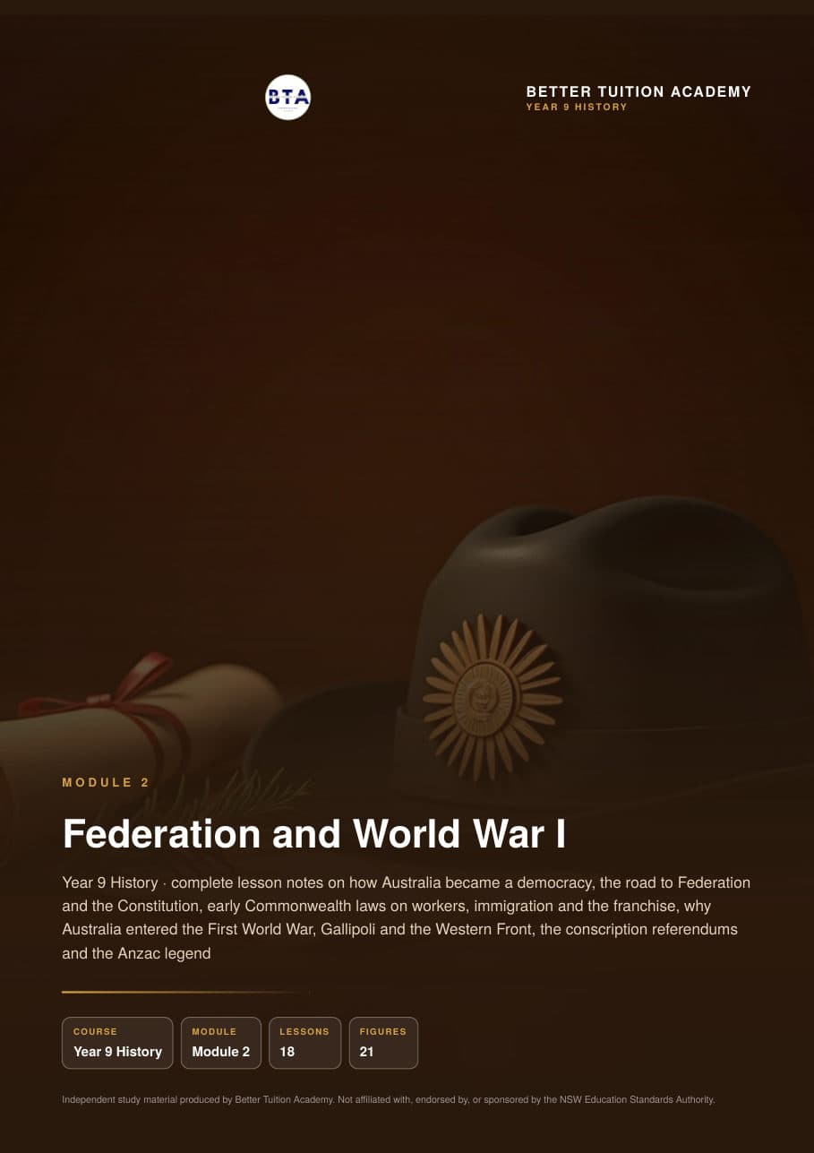 Sample page 1 of the Federation and World War I study guide