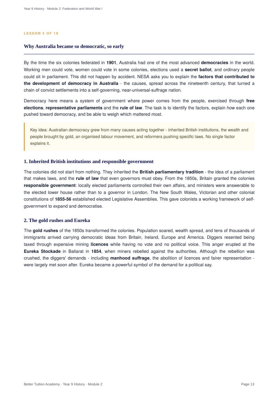 Sample page 5 of the Federation and World War I study guide