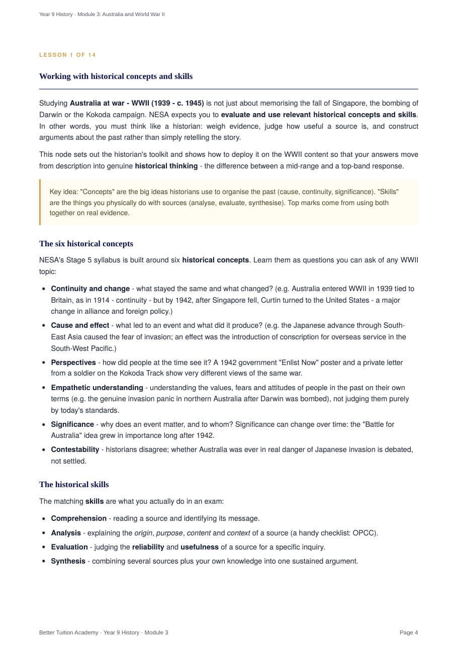 Sample page 3 of the Australia and World War II study guide