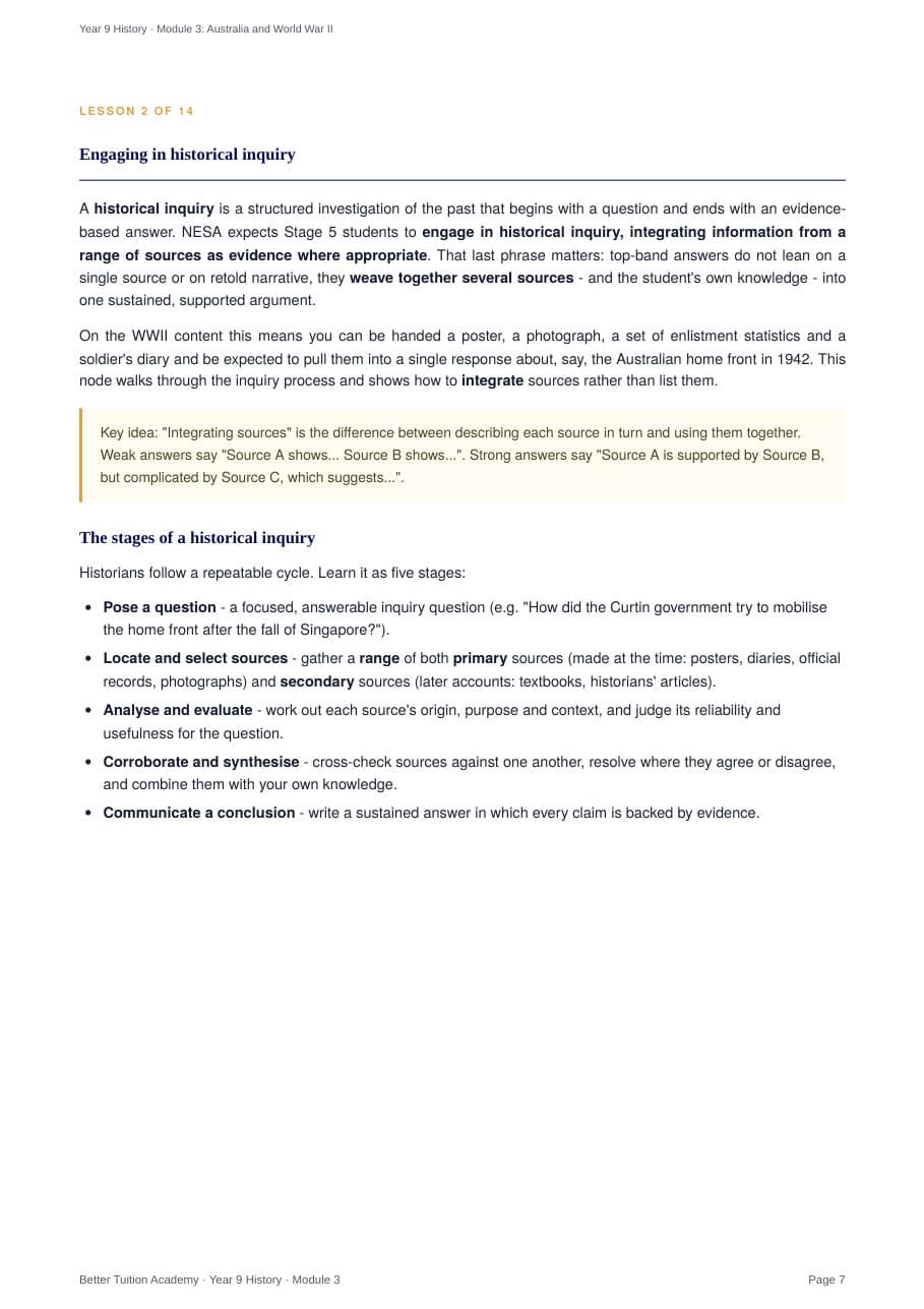 Sample page 4 of the Australia and World War II study guide
