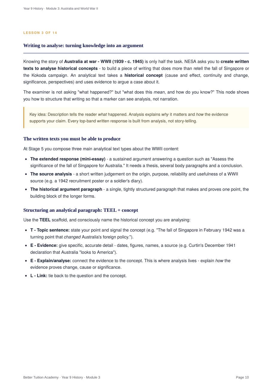 Sample page 5 of the Australia and World War II study guide