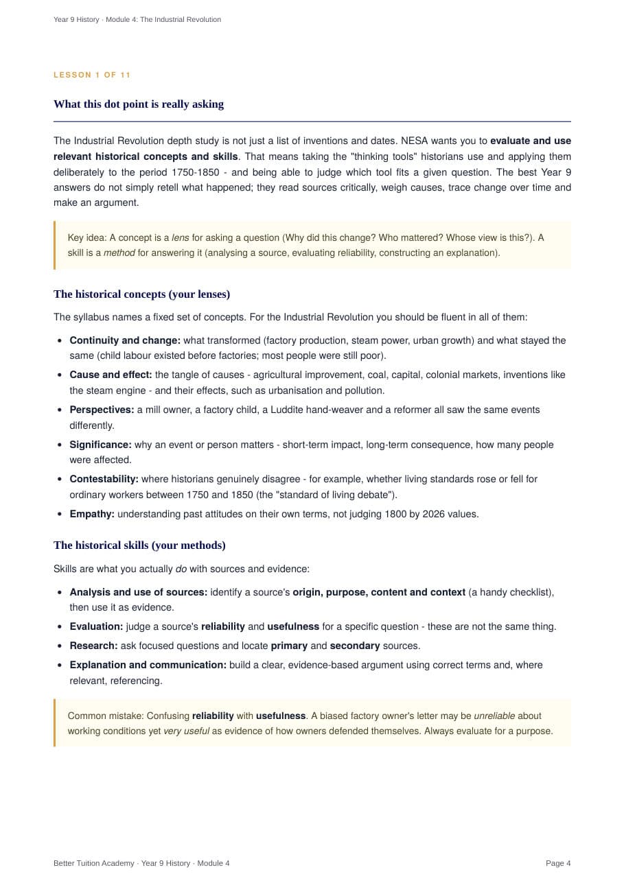 Sample page 3 of the Industrial Revolution study guide