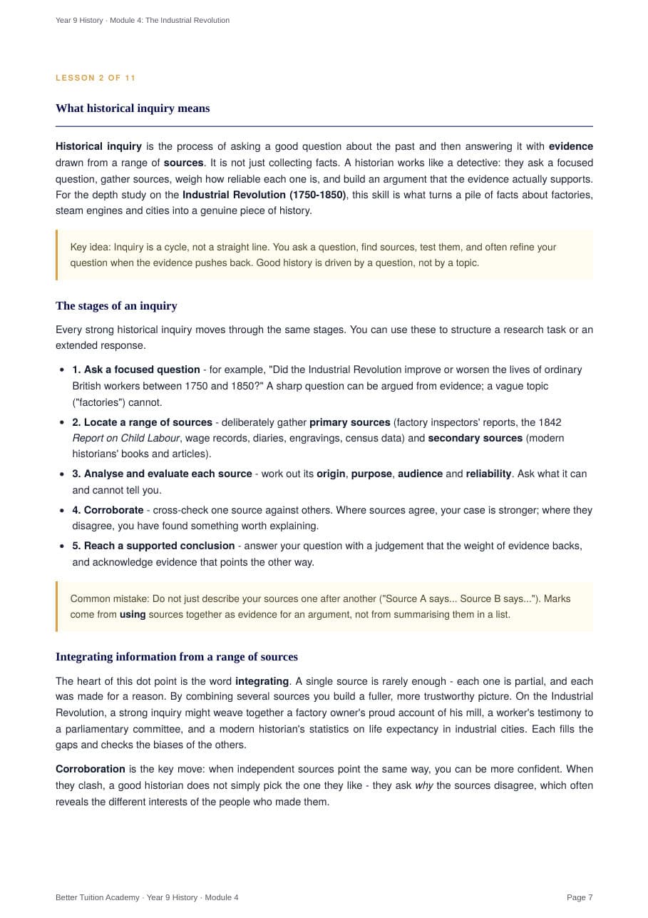 Sample page 4 of the Industrial Revolution study guide