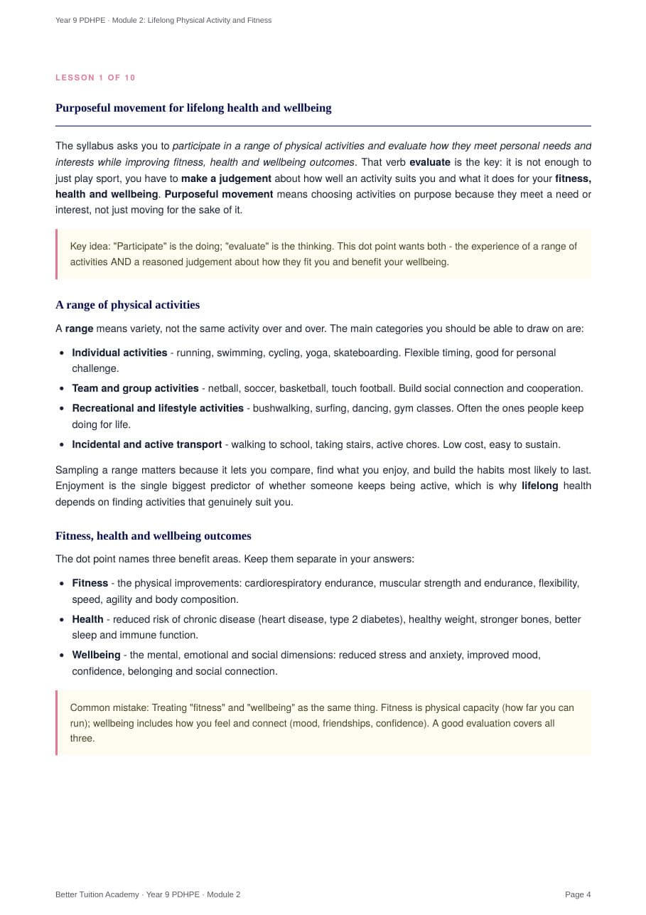 Sample page 3 of the Lifelong Physical Activity and Fitness study guide
