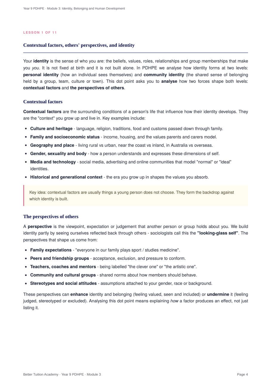 Sample page 3 of the Identity, Belonging and Human Development study guide