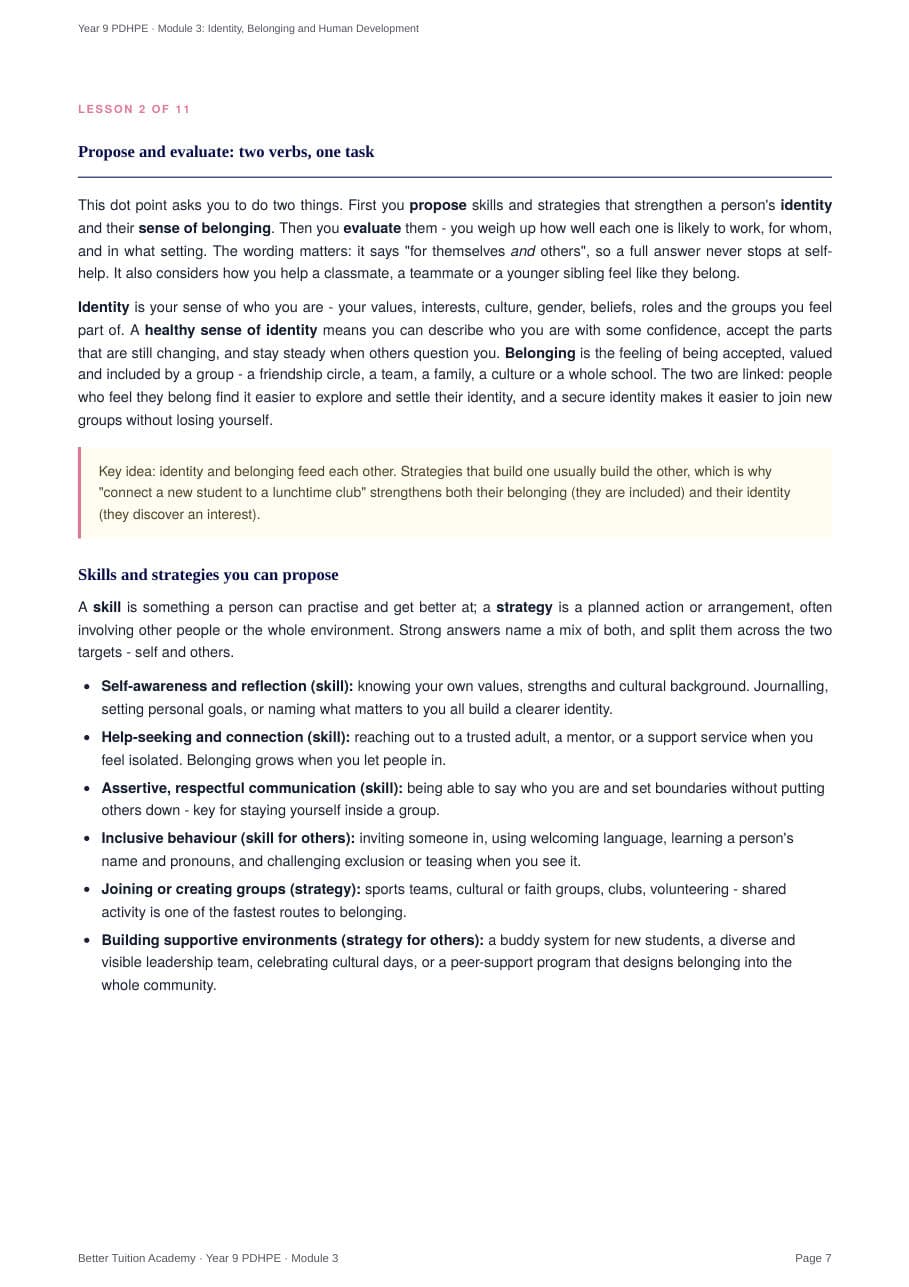 Sample page 4 of the Identity, Belonging and Human Development study guide