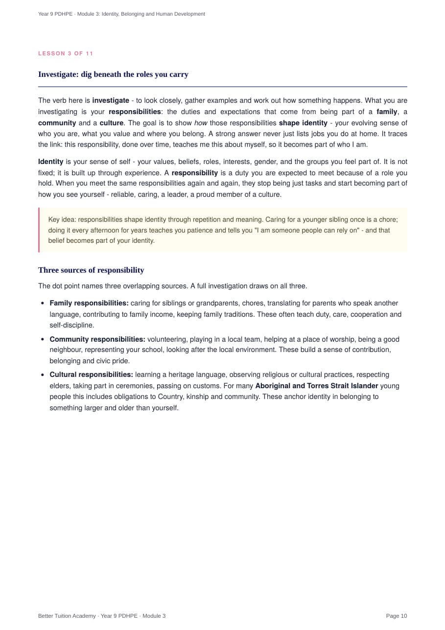 Sample page 5 of the Identity, Belonging and Human Development study guide
