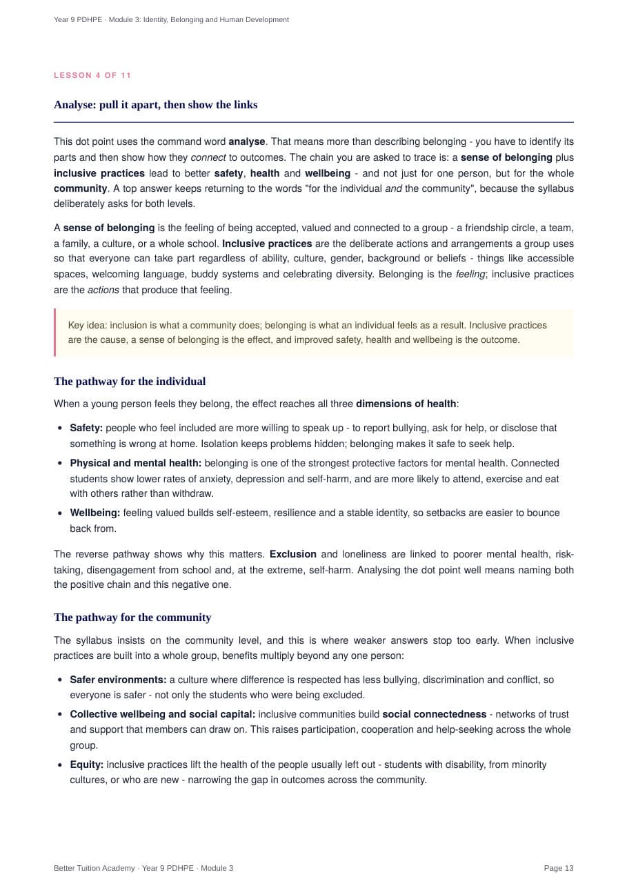 Sample page 6 of the Identity, Belonging and Human Development study guide