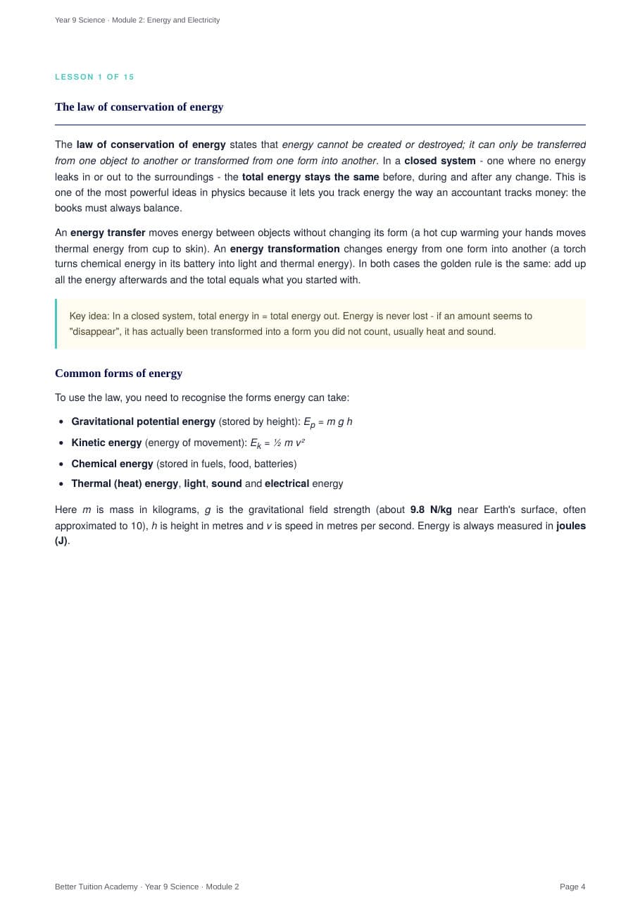 Sample page 3 of the Energy and Electricity study guide