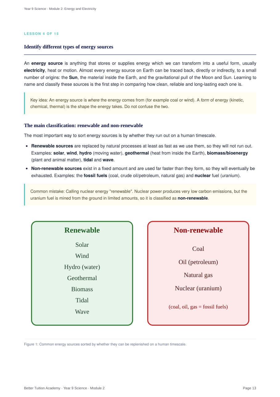 Sample page 5 of the Energy and Electricity study guide