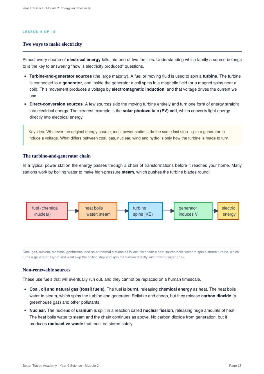 Sample page 6 of the Energy and Electricity study guide