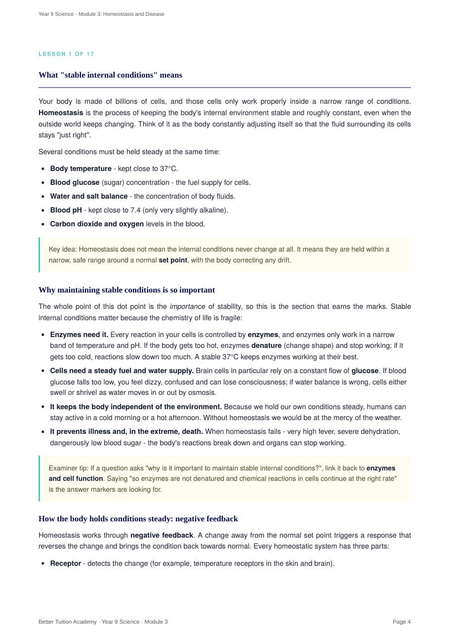 Sample page 3 of the Homeostasis and Disease study guide