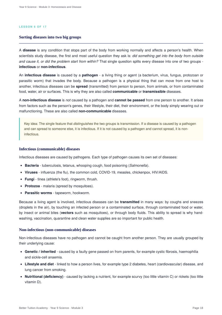 Sample page 6 of the Homeostasis and Disease study guide