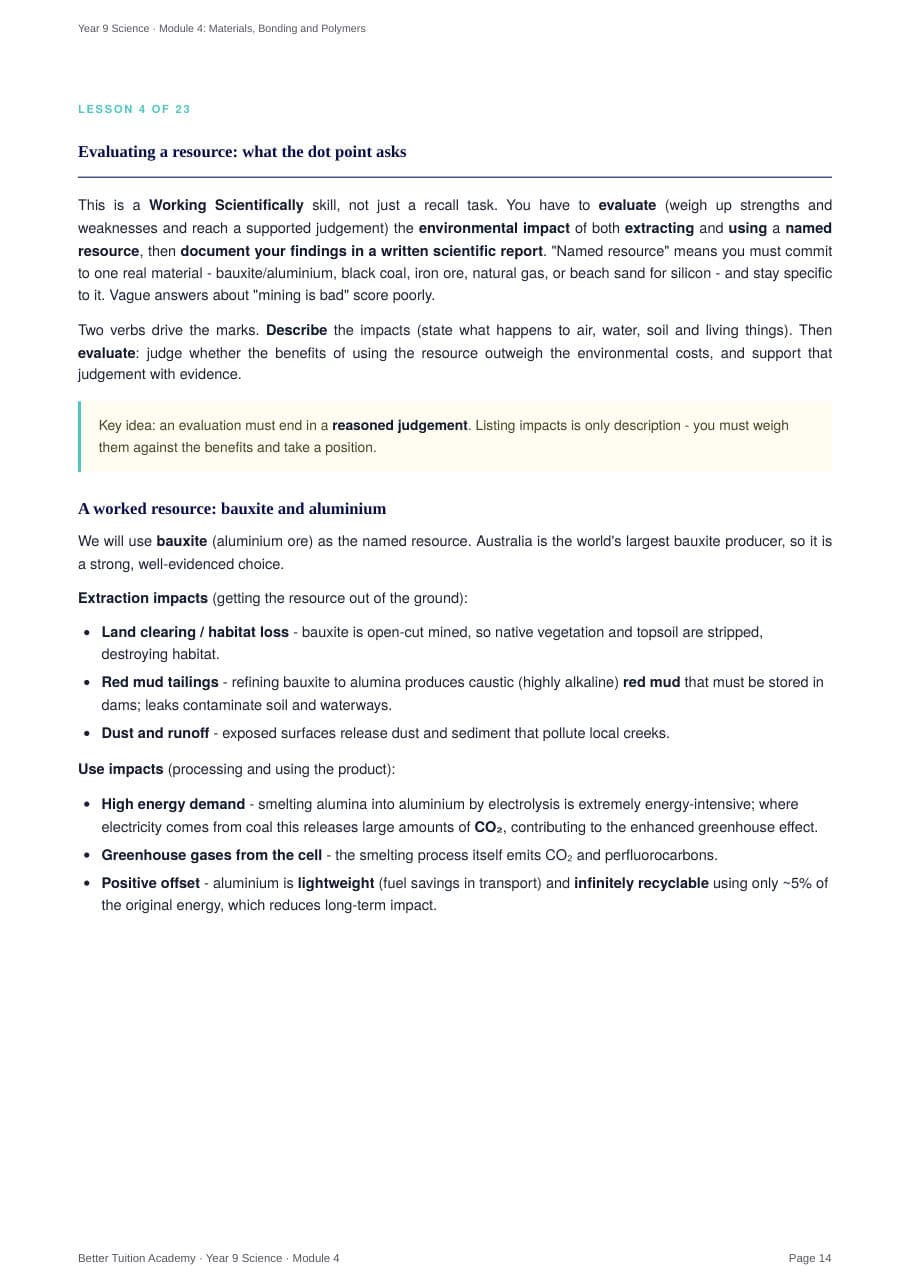 Sample page 4 of the Materials, Bonding and Polymers study guide