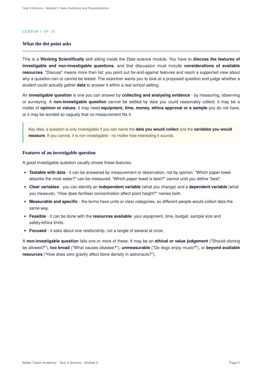 Sample page 3 of the Data, Evidence and Pseudoscience study guide