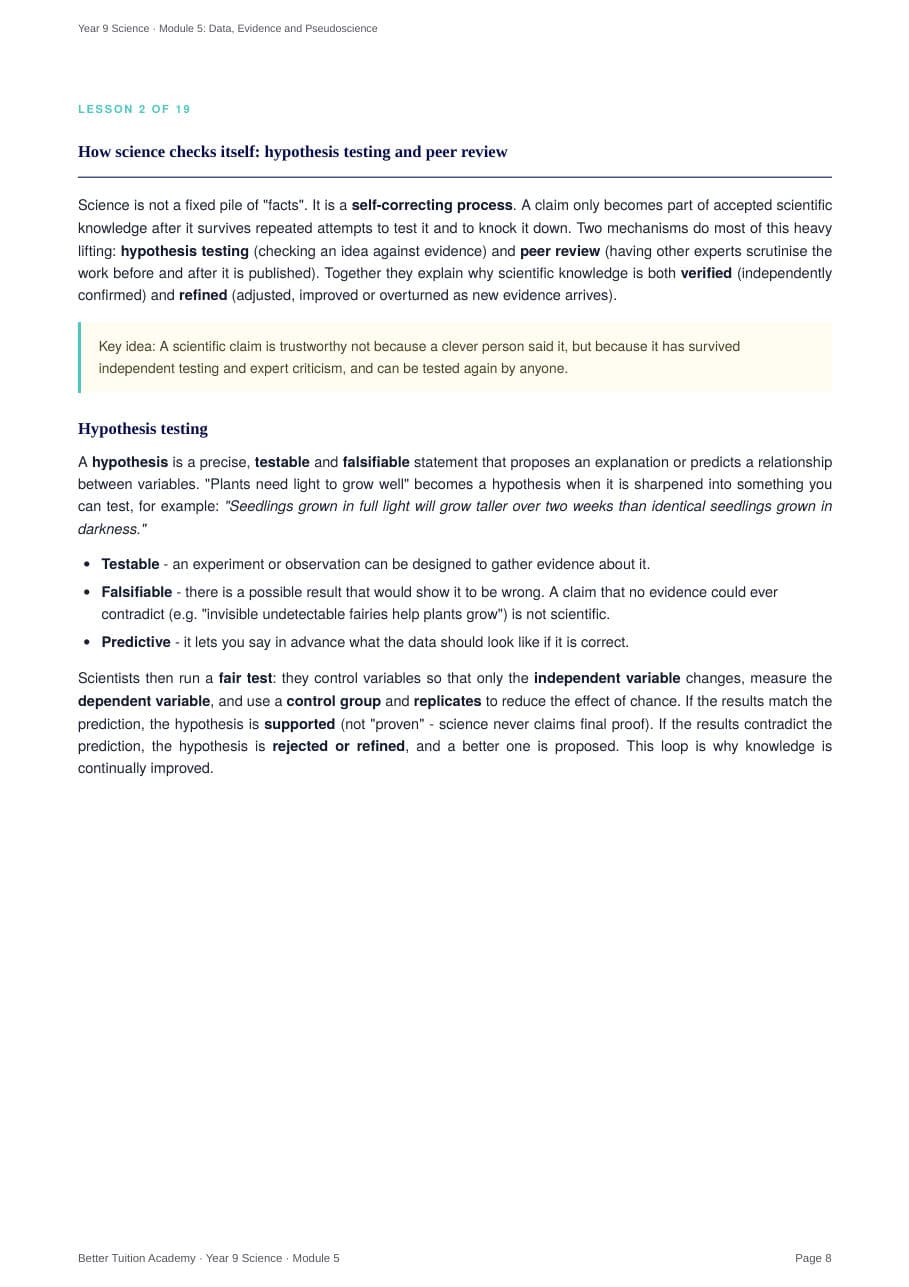 Sample page 4 of the Data, Evidence and Pseudoscience study guide
