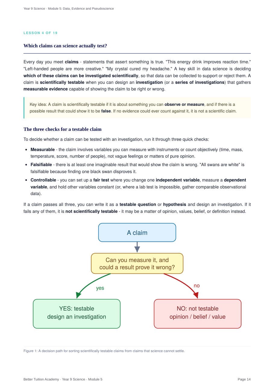 Sample page 5 of the Data, Evidence and Pseudoscience study guide