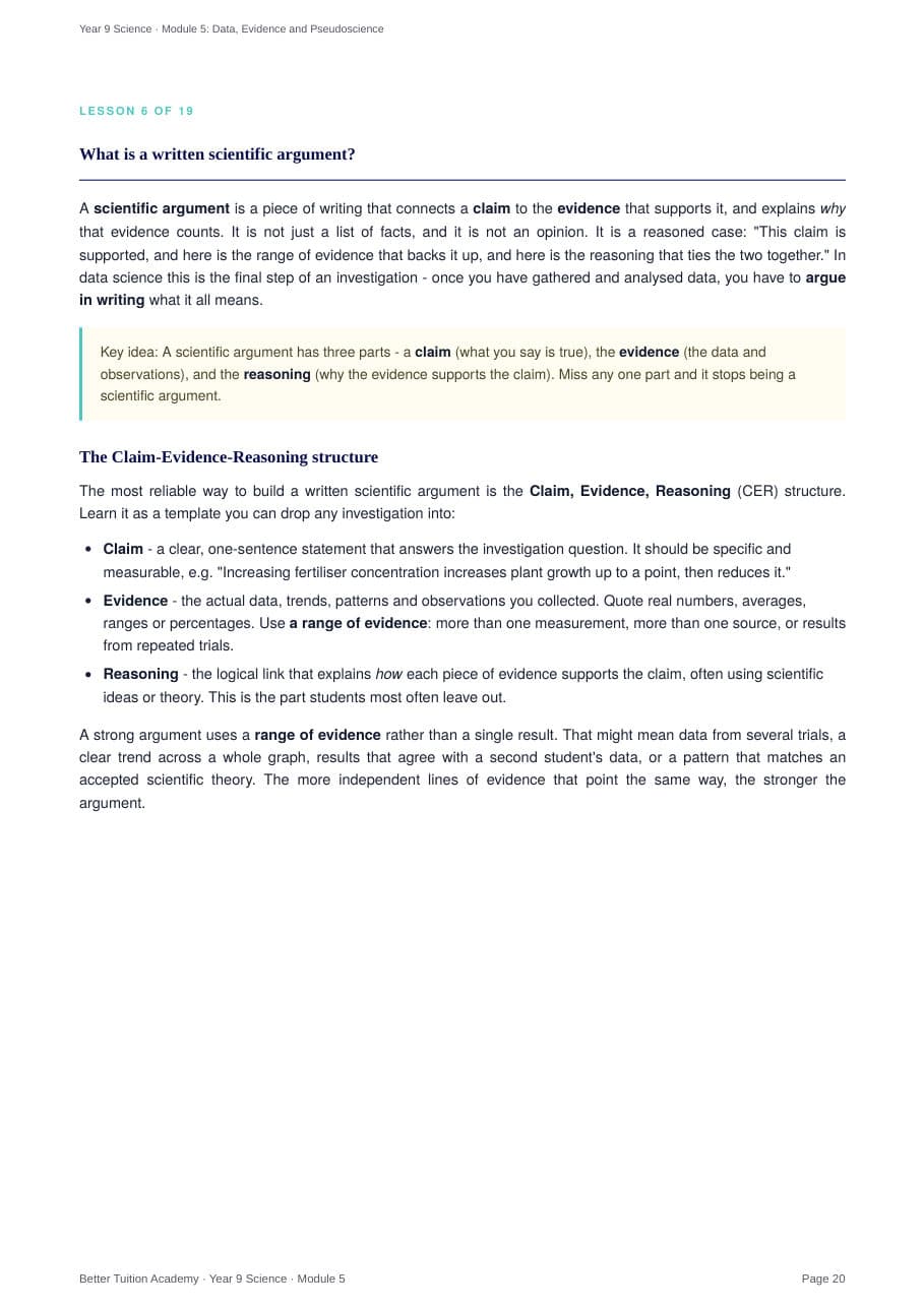 Sample page 6 of the Data, Evidence and Pseudoscience study guide